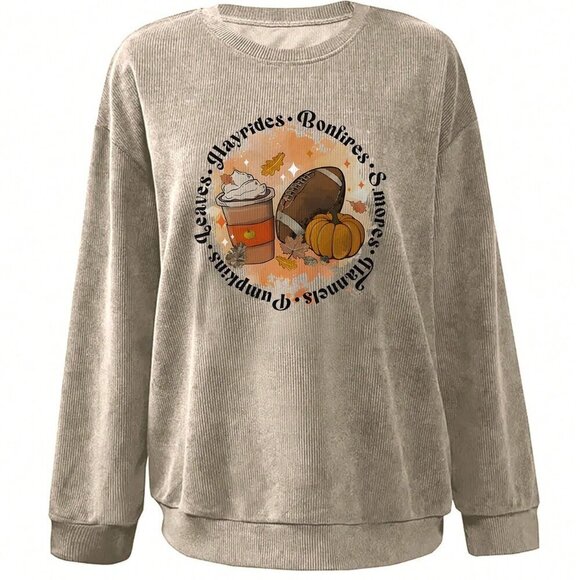 Khaki Casual Women's Letter Print Sweatshirt - Picture 3 of 5